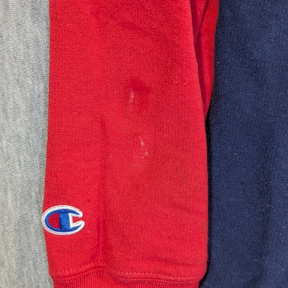 Champion Colorblock Pullover Hoodie Women's Medium Gray Red Blue Logo Front - Picture 10 of 16